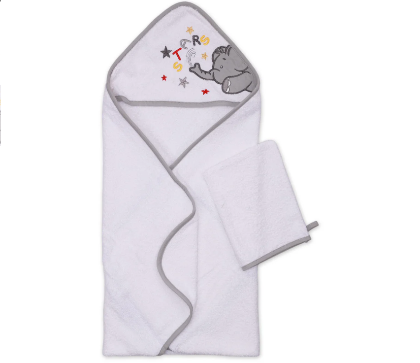 Bath Towel with Wash Glove Elephant Star Theme